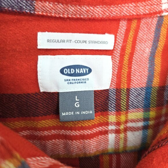 Old Navy Orange Navy Plaid Flannel Long Sleeve Button Front Shirt Men Size Larg - Picture 4 of 4
